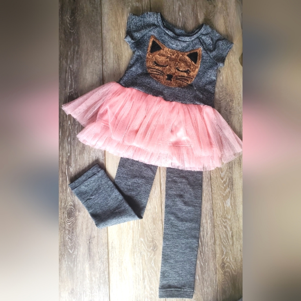 RMLA girls black short sleeve sequin cat embellished top/built-on tutu Size 4